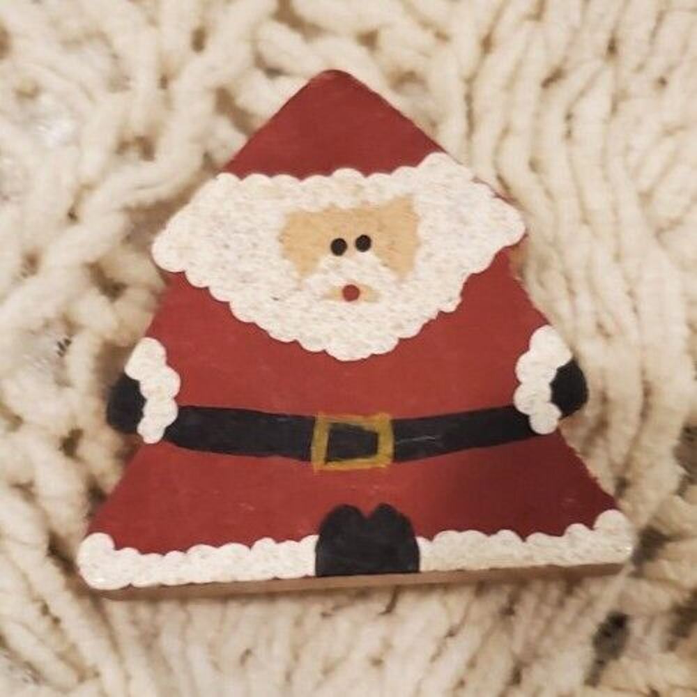 Handmade Wooden Handpainted Santa Brooch Pin Unique Christmas OOAK